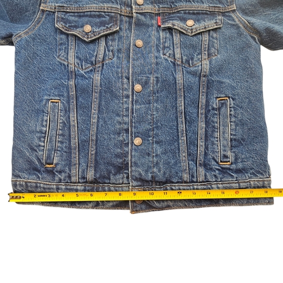 LEVI’S Women's Ex-Boyfriend Faux Fur Trim Denim Trucker Jacket Size S - Picture 7 of 14